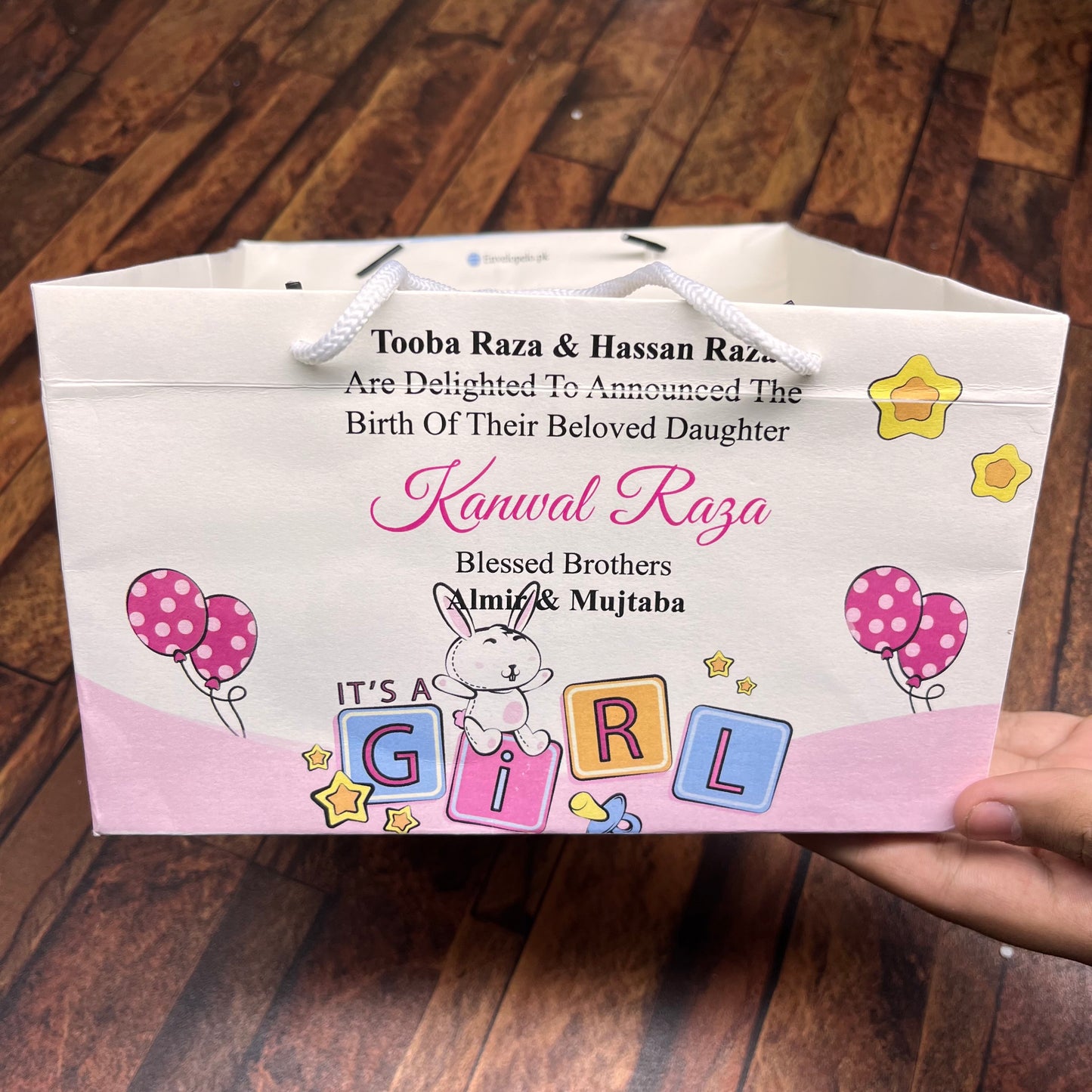 Birth Announcement /Mithai bag 001